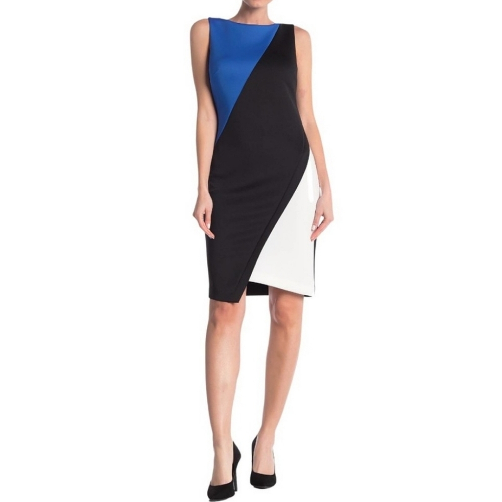 Tommy Hilfiger Colorblock Asymmetrical Scuba Sheath, Size 2